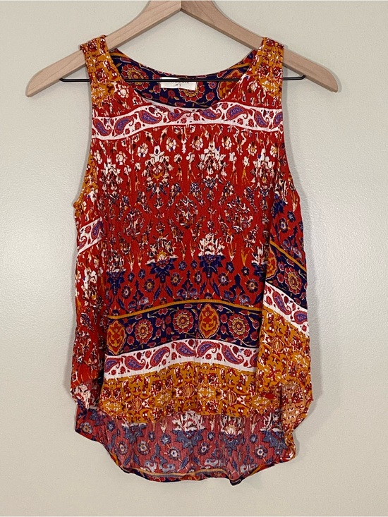 Sophie Rue Tops - Sophie Rue High Neck Paisley Patchwork High Low Boho Tank Top Red Gold Large